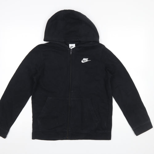 Nike Boys Black Full Zip Hoodie L 147–158cm Cotton Blend Logo Hooded Sweatshirt
