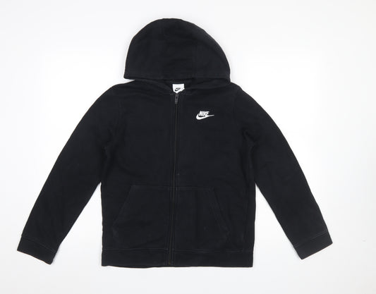 Nike Boys Black Full Zip Hoodie L 147–158cm Cotton Blend Logo Hooded Sweatshirt