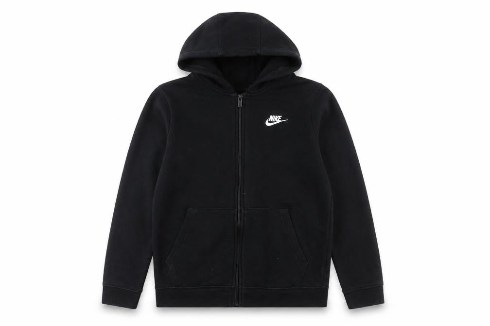 Nike Boys Black Full Zip Hoodie L 147–158cm Cotton Blend Logo Hooded Sweatshirt