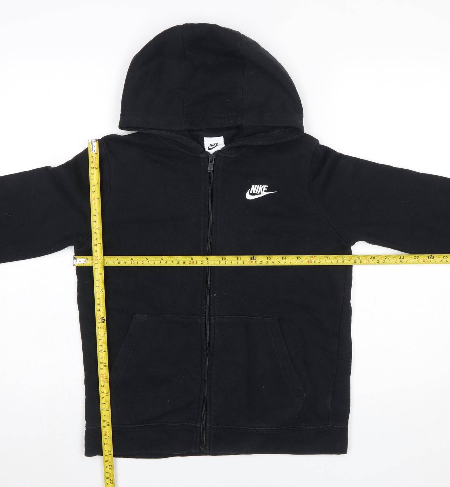 Nike Boys Black Full Zip Hoodie L 147–158cm Cotton Blend Logo Hooded Sweatshirt