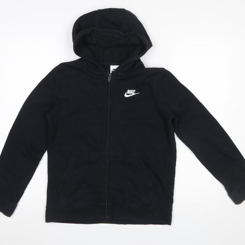 Nike Boys Black Full Zip Hoodie Size 158cm Fleece Cotton Blend