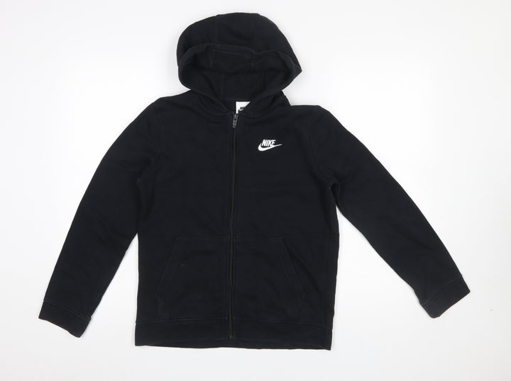 Nike Boys Black Full Zip Hoodie Size 158cm Fleece Cotton Blend