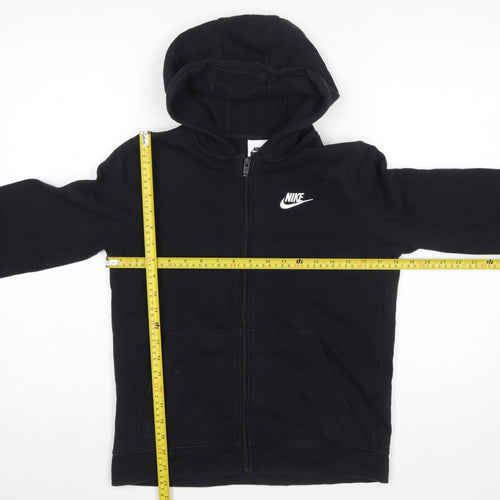 Nike Boys Black Full Zip Hoodie Size 158cm Fleece Cotton Blend