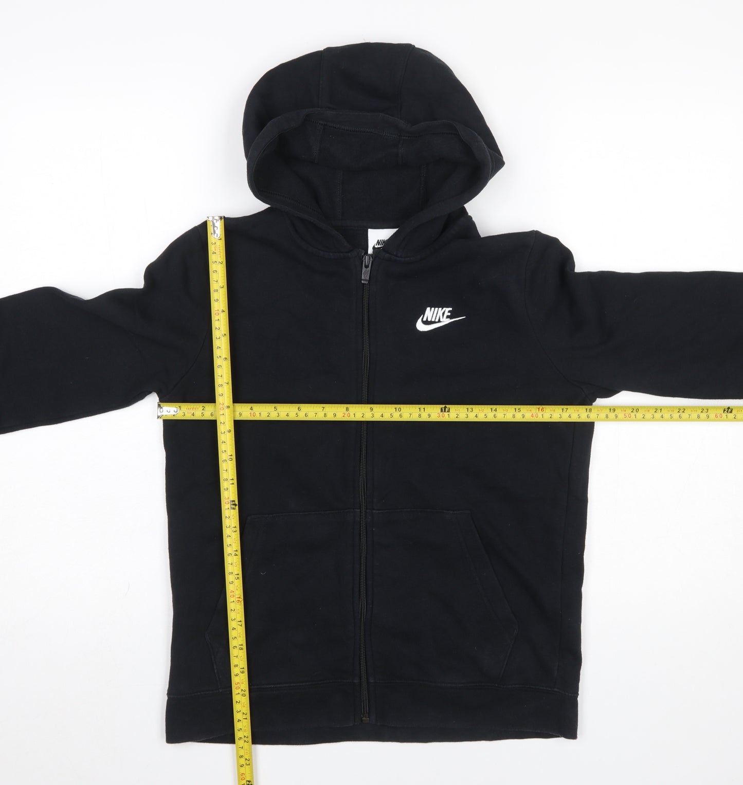 Nike Boys Black Full Zip Hoodie Size 158cm Fleece Cotton Blend