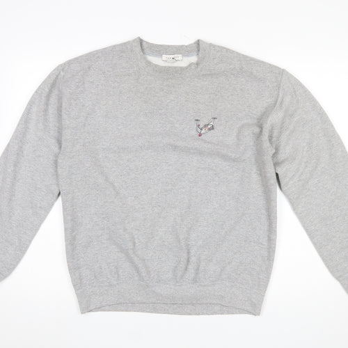 Topshop Women's Grey Medium Pullover Sweatshirt with Embroidered Logo