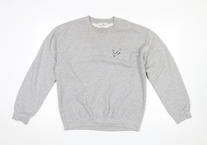 Topshop Women's Grey Medium Pullover Sweatshirt with Embroidered Logo