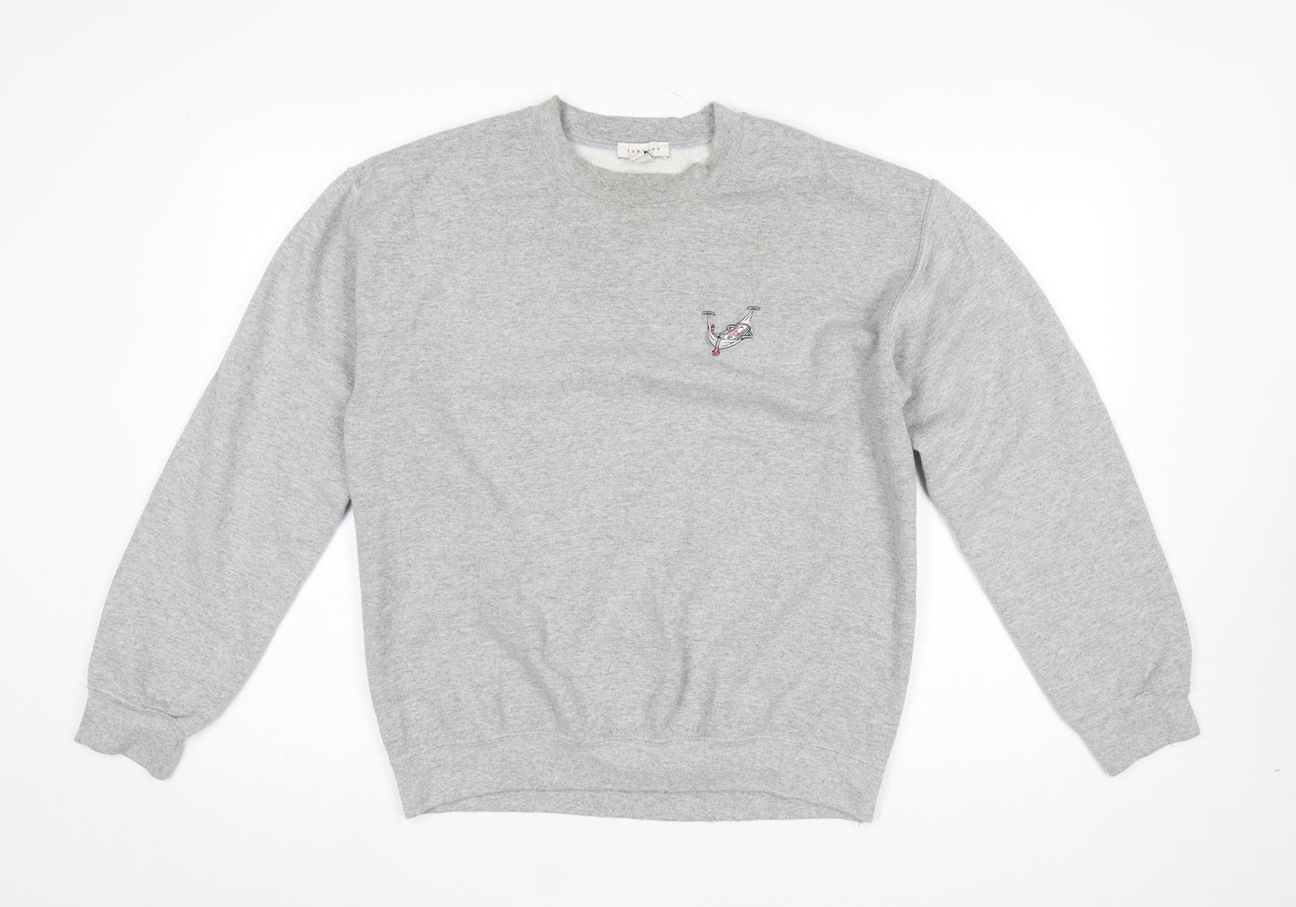 Topshop Women's Grey Medium Pullover Sweatshirt with Embroidered Logo