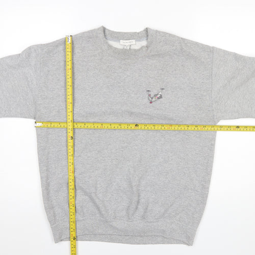 Topshop Women's Grey Medium Pullover Sweatshirt with Embroidered Logo