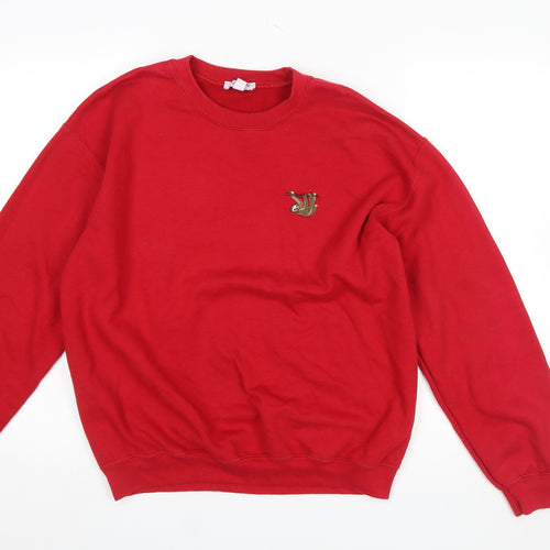 Topshop Women Red Pullover Sweatshirt M Embroidered Crew Neck Cotton