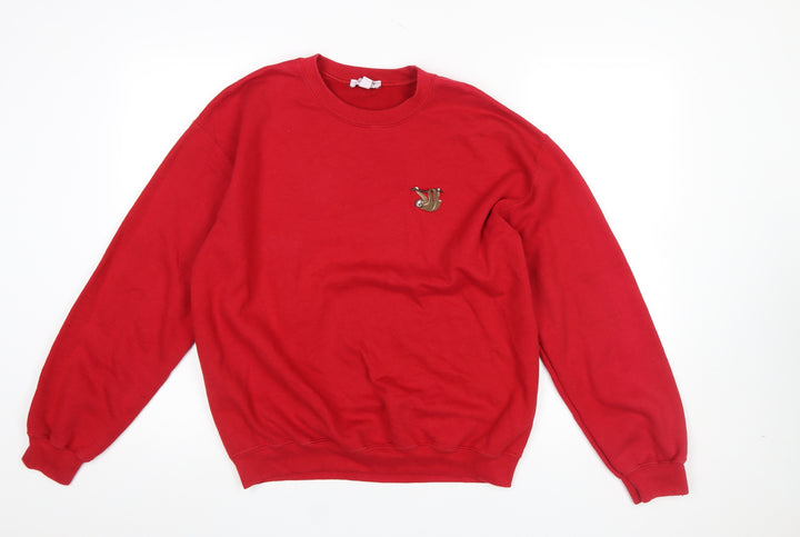 Topshop Women Red Pullover Sweatshirt M Embroidered Crew Neck Cotton
