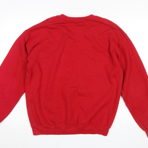 Topshop Women Red Pullover Sweatshirt M Embroidered Crew Neck Cotton