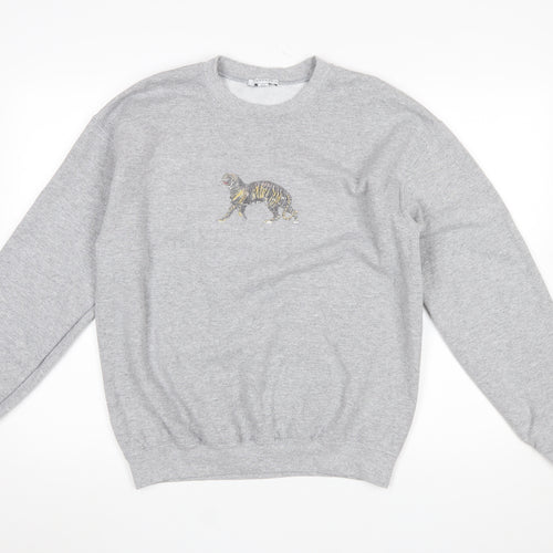 Topshop Women Grey Tiger Embroidered Pullover Sweatshirt M