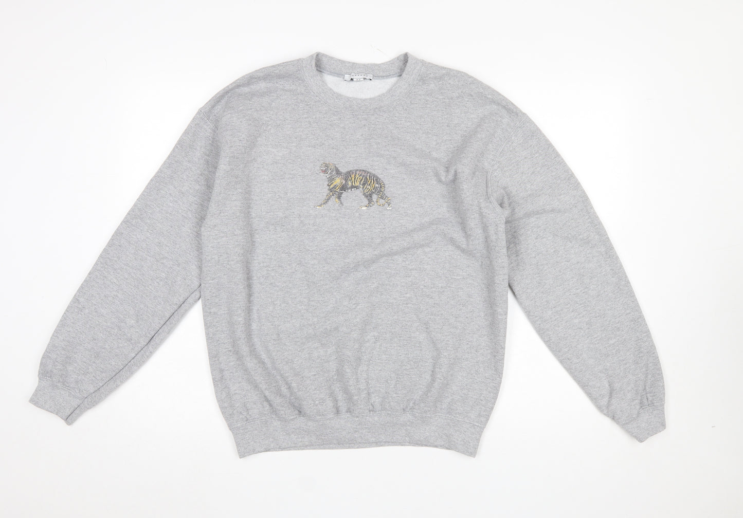 Topshop Women Grey Tiger Embroidered Pullover Sweatshirt M