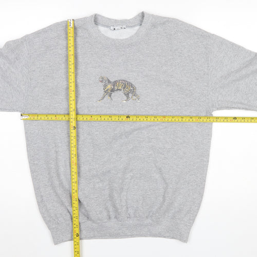 Topshop Women Grey Tiger Embroidered Pullover Sweatshirt M