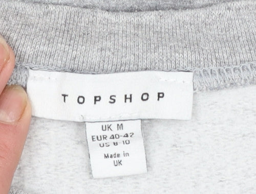 Topshop Women Grey Tiger Embroidered Pullover Sweatshirt M