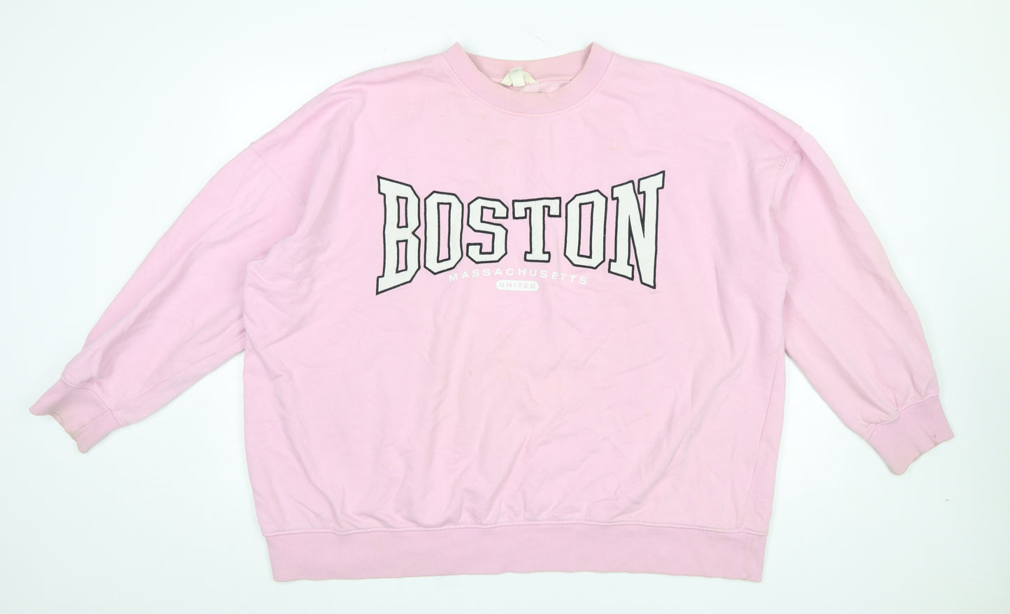 H&M Women Pink Boston Graphic Pullover Sweatshirt L Cotton Blend