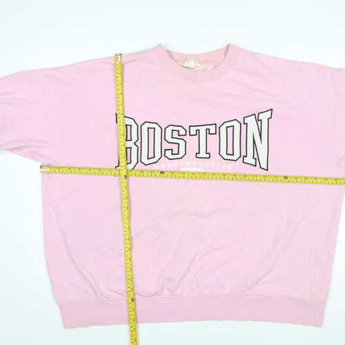 H&M Women Pink Boston Graphic Pullover Sweatshirt L Cotton Blend
