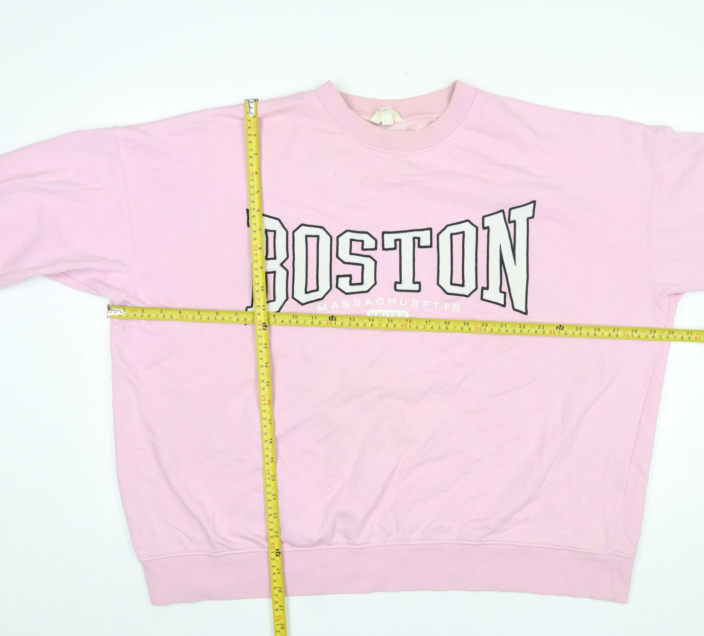 H&M Women Pink Boston Graphic Pullover Sweatshirt L Cotton Blend