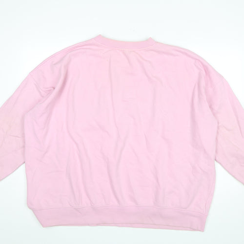 H&M Women Pink Boston Graphic Pullover Sweatshirt L Cotton Blend