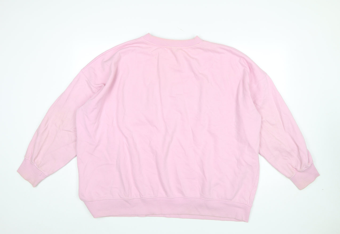 H&M Women Pink Boston Graphic Pullover Sweatshirt L Cotton Blend