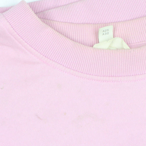 H&M Women Pink Boston Graphic Pullover Sweatshirt L Cotton Blend
