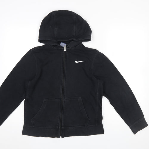Nike Boys Black Full Zip Hoodie 12-13 Years Cotton Blend Sweatshirt