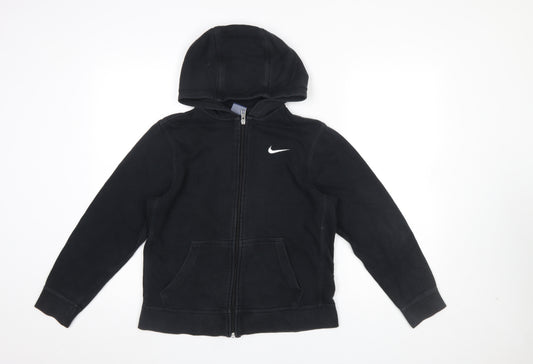 Nike Boys Black Full Zip Hoodie 12-13 Years Cotton Blend Sweatshirt