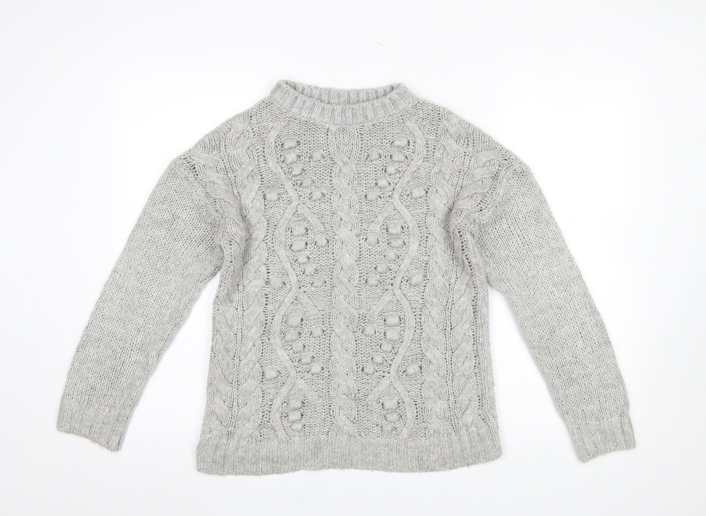 Next Womens Grey Cable-Knit Crew Neck Pullover Jumper XS