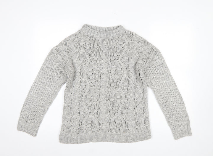 Next Womens Grey Cable-Knit Crew Neck Pullover Jumper XS