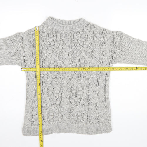 Next Womens Grey Cable-Knit Crew Neck Pullover Jumper XS