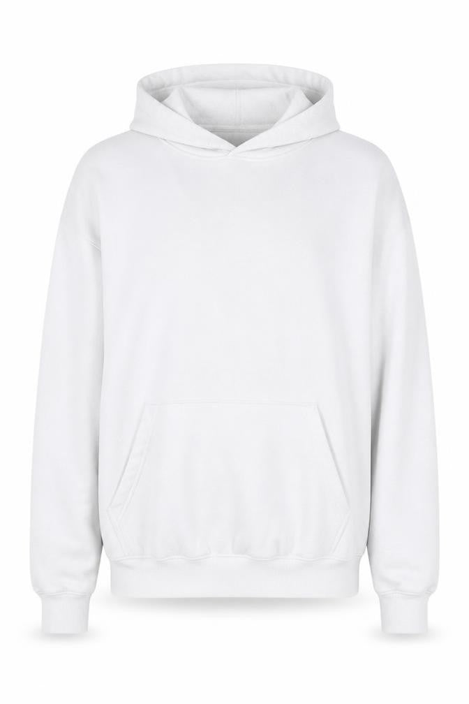 Front view of Jack & Jones men’s white hoodie medium pullover logo design