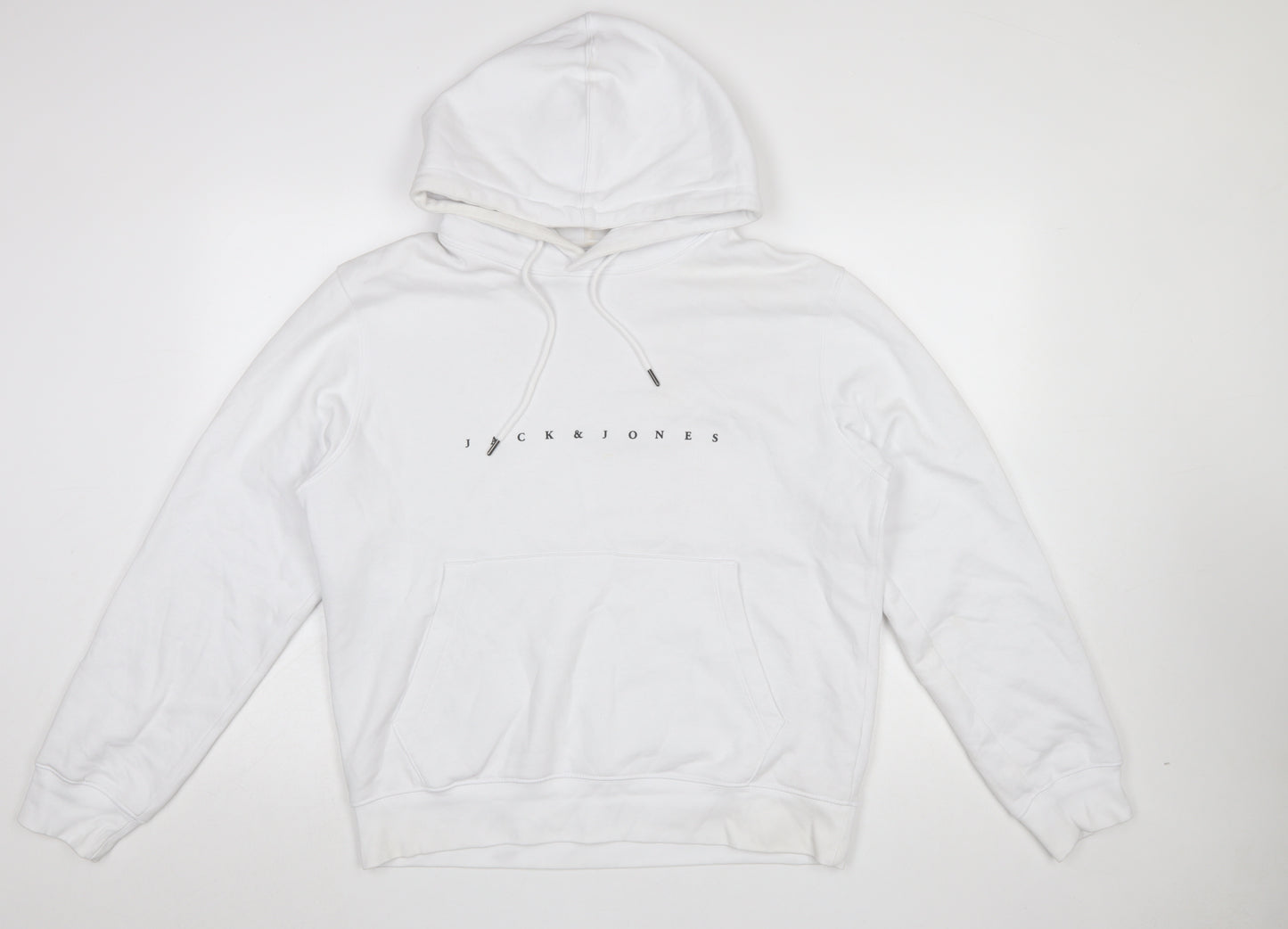 Jack & Jones Mens White Hoodie Medium Pullover Logo Design
