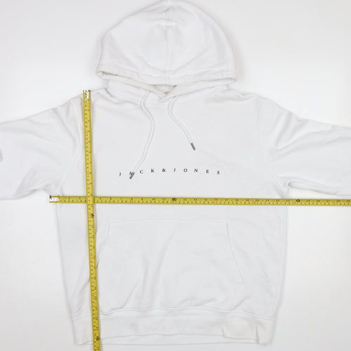 Jack & Jones Mens White Hoodie Medium Pullover Logo Design