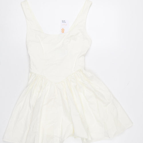 Primark Women Ivory Fit & Flare Short Sleeveless Dress Size 8