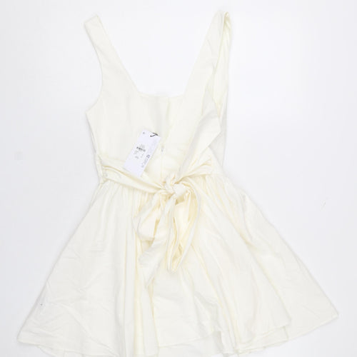 Primark Women Ivory Fit & Flare Short Sleeveless Dress Size 8