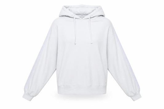 Front view of Hollister Women’s Light Blue Lace Trim Hoodie, size L, Pullover