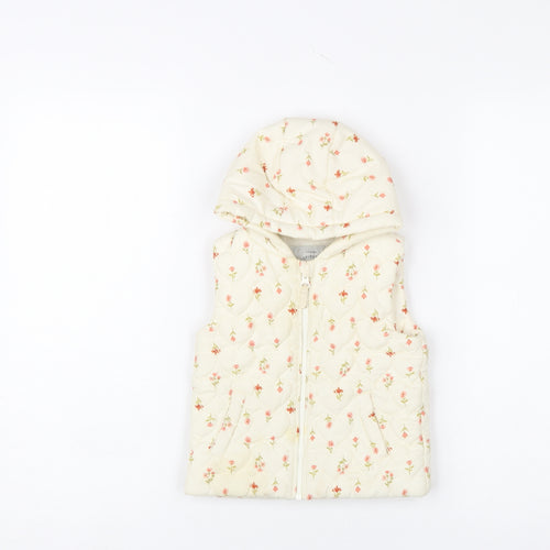 George Girls Ivory Floral Quilted Hooded Puffer Jacket 9-12 Months