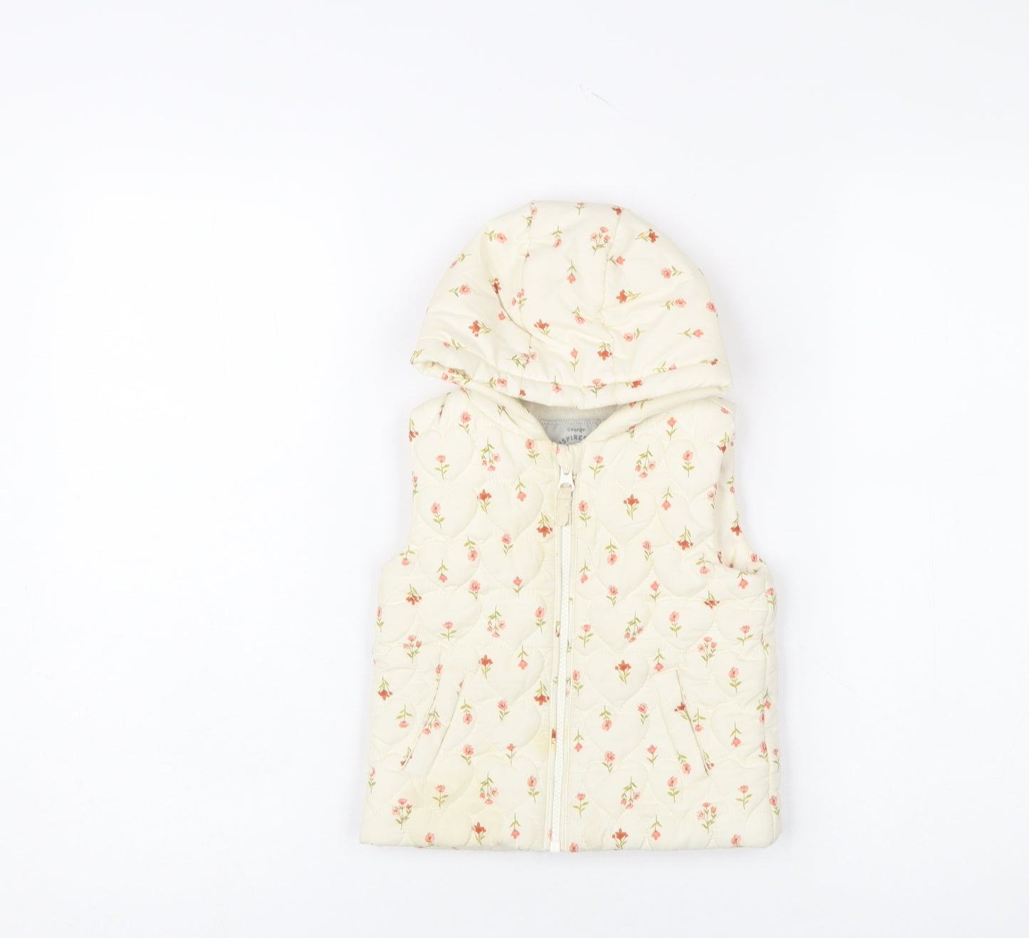 George Girls Ivory Floral Quilted Hooded Puffer Jacket 9-12 Months