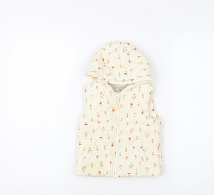 George Girls Ivory Floral Quilted Hooded Puffer Jacket 9-12 Months