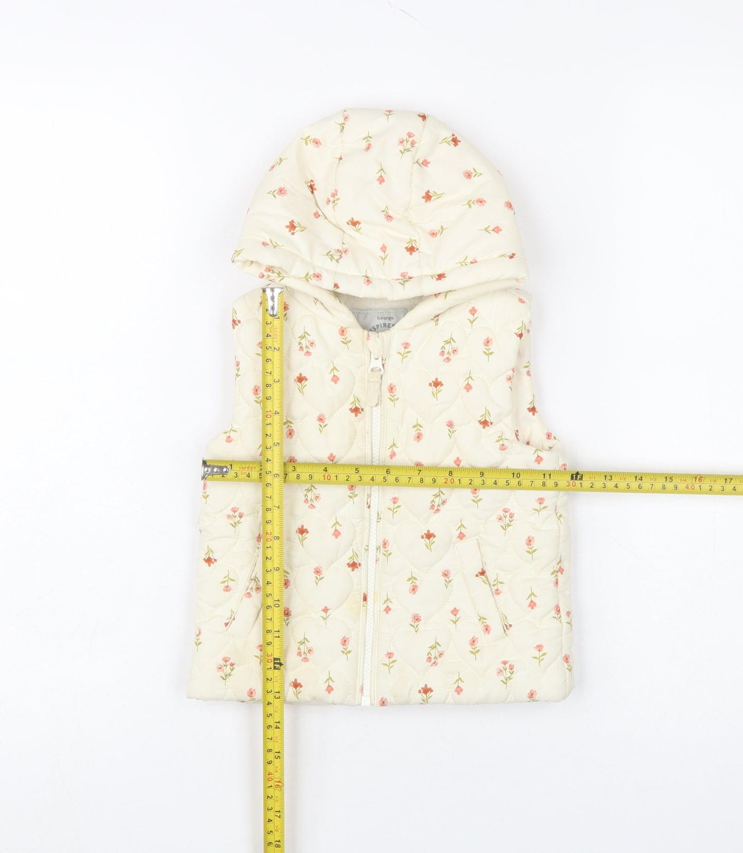 George Girls Ivory Floral Quilted Hooded Puffer Jacket 9-12 Months