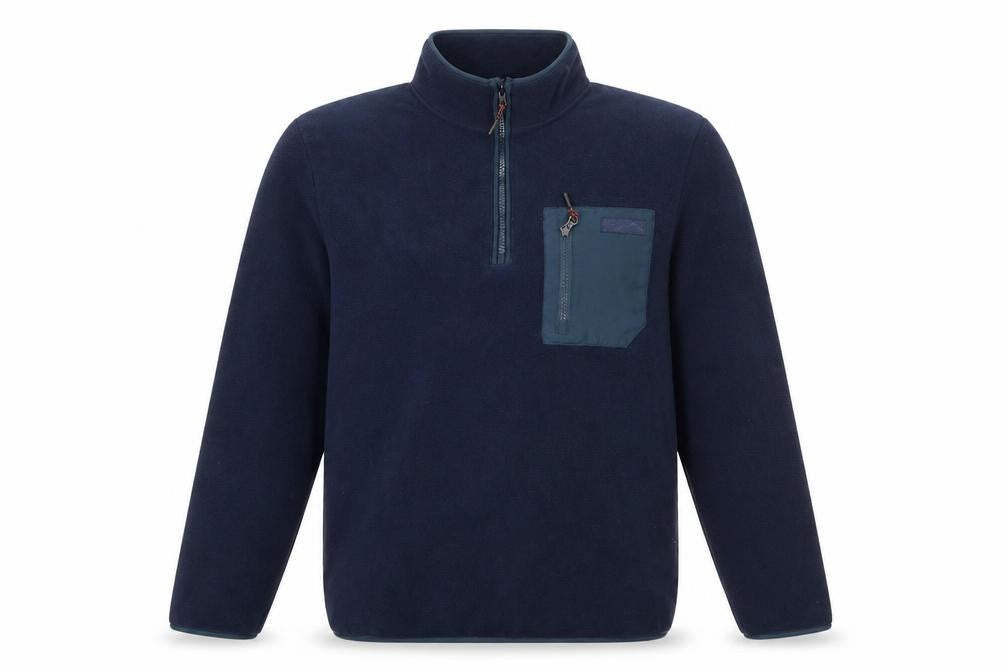 Front view of Nutmeg Men Blue Fleece 1/4 Zip Pullover Sweatshirt M Regular Fit