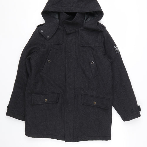 Next Boys Black Wool Blend Hooded Parka Coat 11 Years