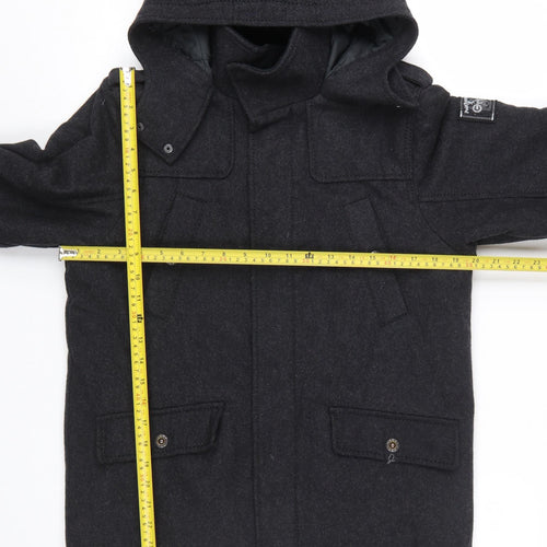 Next Boys Black Wool Blend Hooded Parka Coat 11 Years