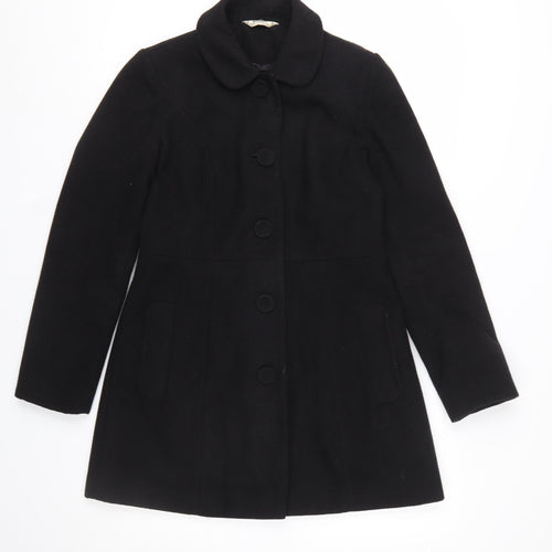 Miss Selfridge Women’s Black Petite Wool Blend Coat UK 10 Classic Buttoned