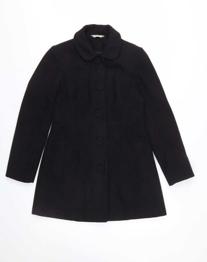 Miss Selfridge Women’s Black Petite Wool Blend Coat UK 10 Classic Buttoned