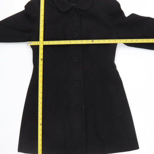 Miss Selfridge Women’s Black Petite Wool Blend Coat UK 10 Classic Buttoned