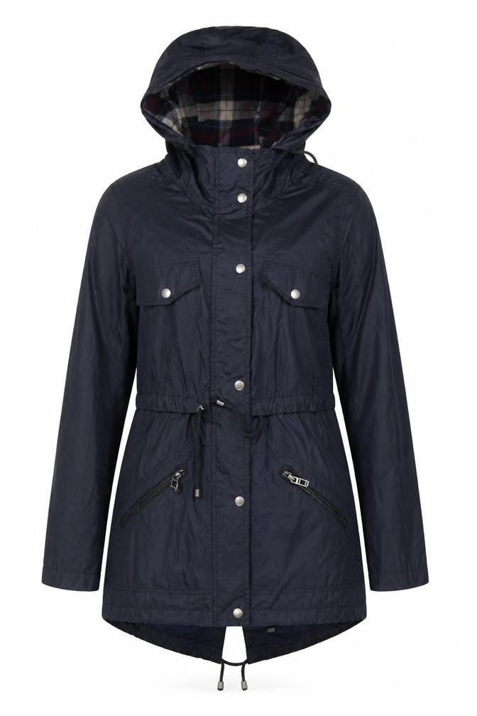 Front view of Atmosphere Women's Blue Hooded Parka Jacket, size 6, Regular