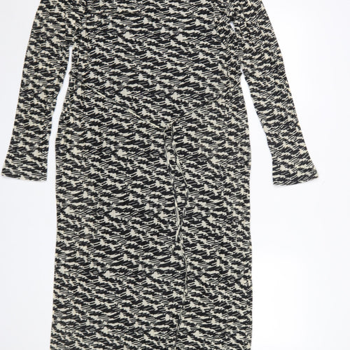 Marks and Spencer Women’s Black Geometric Wrap Midi Dress Size 16