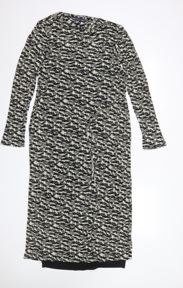 Marks and Spencer Women’s Black Geometric Wrap Midi Dress Size 16