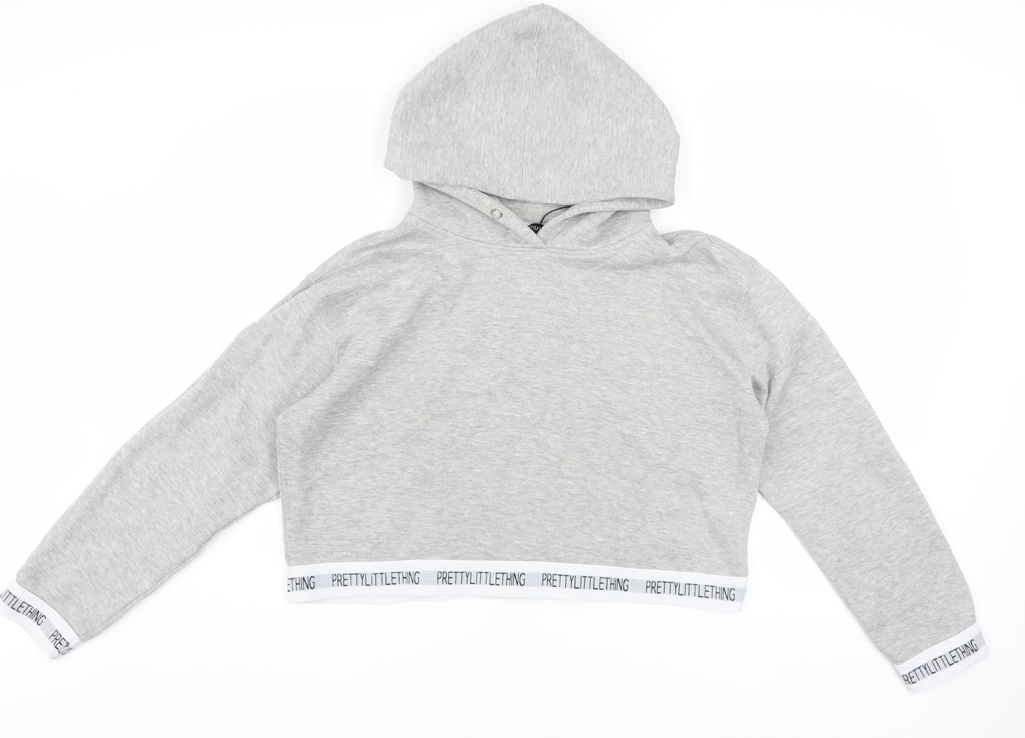PrettyLittleThing Women’s Grey Cropped Hoodie Size M Pullover Logo Trim